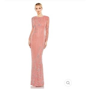Mac Duggal 93626 EMBELLISHED HIGH NECK ILLUSION LONG SLEEVE GOWN Sz 14 NWT Rose